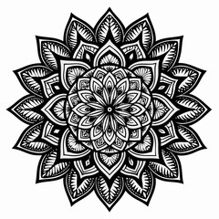 Detailed Black and White Mandala with Geometric and Floral Patterns
