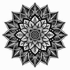Detailed Black and White Mandala with Geometric and Floral Patterns