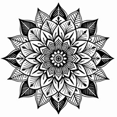 Fototapeta premium Detailed Black and White Mandala with Geometric and Floral Patterns