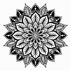 Detailed Black and White Mandala with Geometric and Floral Patterns