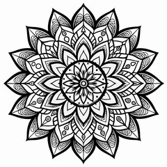 Elegant Symmetrical Black and White Mandala with Floral and Geometric Details