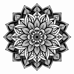 Elegant Symmetrical Black and White Mandala with Floral and Geometric Details