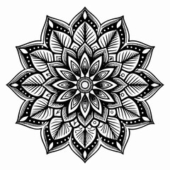 Elegant Symmetrical Black and White Mandala with Floral and Geometric Details