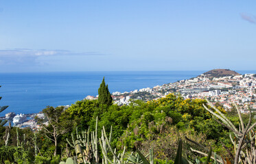 Beautiful view of the island and ocean on a summer day. Top view. Funchal. Madeira. Portugal.