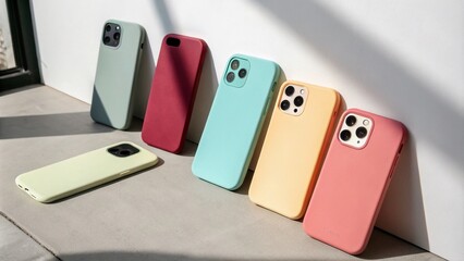 Vibrant Silicone Smartphone Cases Displayed in an Artistic Arrangement for Modern Technology Lovers