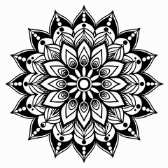Elegant Symmetrical Black and White Mandala with Floral and Geometric Details