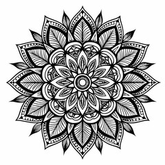 Elegant Symmetrical Black and White Mandala with Floral and Geometric Details