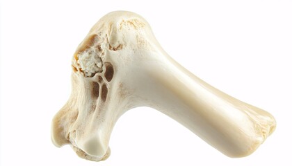 Fototapeta premium Isolated fibula bone displayed against a solid white background showcasing the intricate structure of human bone.