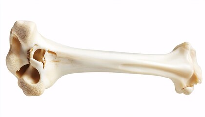 Fototapeta premium Isolated human radius bone on a solid white background showcasing the intricate structure and significance of human bone anatomy.