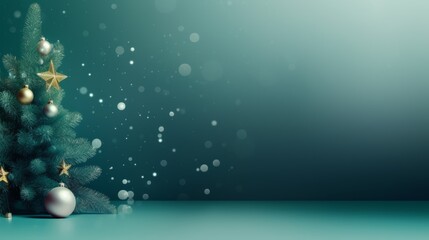 Minimalistic Christmas tree background with white ornaments and a star on a dark green backdrop.