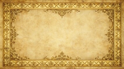 Ornate parchment texture with intricate borders and golden accents, antique style, luxurious feel, parchment texture, parchment details