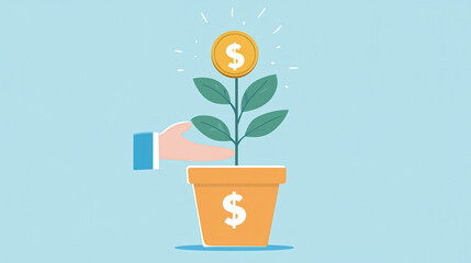 Growing investment concept with hand nurturing plant and coin