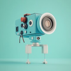 Vintage Retro Camera on Minimalist Background