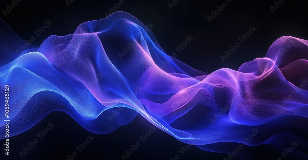 Poster flowing wave of purple and blue light creates a mesmerizing visual effect against a dark background.