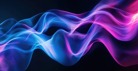 Fototapeta premium Vibrant wave of blue and pink light gracefully undulates against a dark background