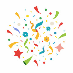 party streamers and confetti. Festive Celebration Background with Colorful Confetti, Streamers