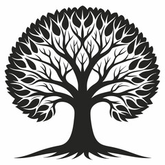Obraz premium Black silhouette tree with roots Vector illustration 