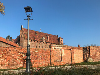 The castel in Malbork, Marienburg as seen from the river Nogat. Teutonic knights architecture in Poland. 