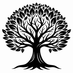 Black silhouette tree with roots