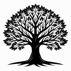 Fototapeta premium Black silhouette tree with roots