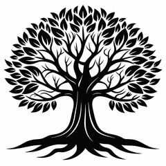Obraz premium Black silhouette tree with roots Vector illustration. design isolated on white background
