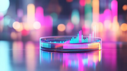 High-tech financial forecast, neon holographic graphs, corporate setting