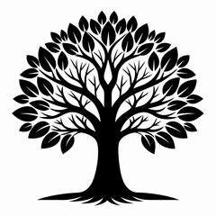 Obraz premium Black silhouette tree with roots Vector illustration. design isolated on white background