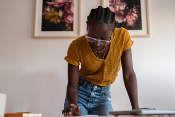 Focused woman working at workplace