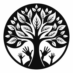 Obraz premium hand tree logo natural hands tree wellness concept. Logo, symbol, icon, illustration, vector, template, design isolated on white background