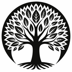 Black silhouette tree with roots. Vector illustration