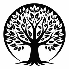 black and white tree  isolated on a white background.  Vector illustration