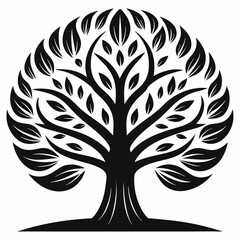 black and white tree  isolated on a white background.  Vector illustration