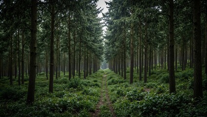 Obraz premium Serene Black Forest landscape with tall trees and winding trail