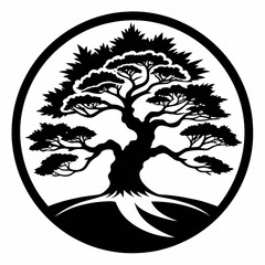 illustration of a tree black and white vector