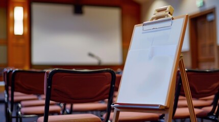 A whiteboard stands at the front of the room ready for the choir director to jot down notes and reminders for the group.
