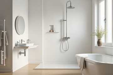 Modern Minimalist Bathroom With Clean Lines Serene Atmosphere Luxurious Shower Elegant Bathtub Tranquil Bathroom Design