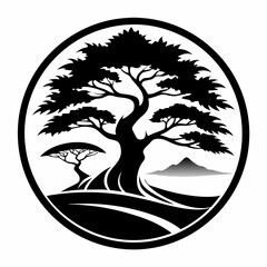 silhouette of a tree in circle