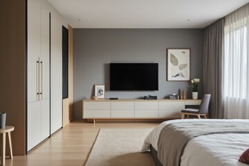 Modern Bedroom Sanctuary with Cozy Comfort and Sleek Elegance, Perfect for Relaxation and Entertainment