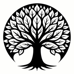 silhouette of a tree in a circle