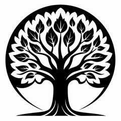 silhouette tree with roots linden tree black and white vector