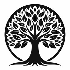 tree silhouette vector tree with roots linden tree black and white vector