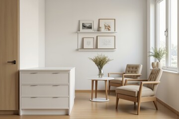 Minimalist Living Room Interior Features Modern Furniture and Calming Nature-Inspired Decor for Relaxing Atmosphere