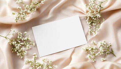Elegant wedding invitation card mockup gracefully displayed on soft beige fabric, showcasing a minimalist design perfect for romantic celebrations.