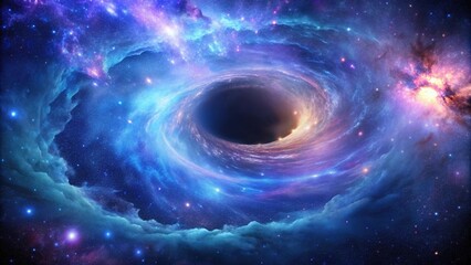 Obraz premium Swirling clouds of purple and blue gas in a galaxy background with stars and a central black hole, astronomy, galaxy wallpaper