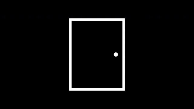 Opening door line icon. White color line icon animation. 4K video with transparent background