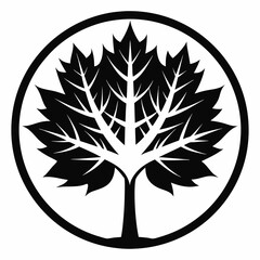 A simple black oak Tree Silhouette on a white background
