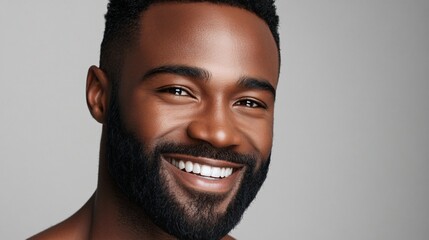Obraz premium Happy African American Man with a Beard Smiling