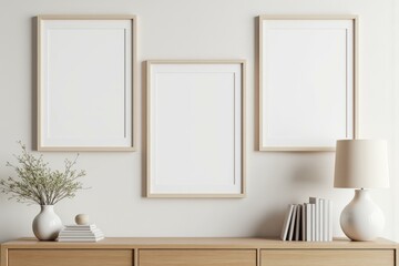Minimalist Home Decor with White Frames and Serene Natural Elements Enhancing Calm and Modern Ambiance
