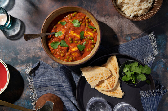 Classic Matar Paneer with Peas and Naan Bread