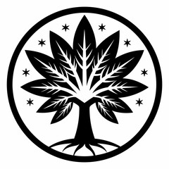 silhouette of a tree in a circle